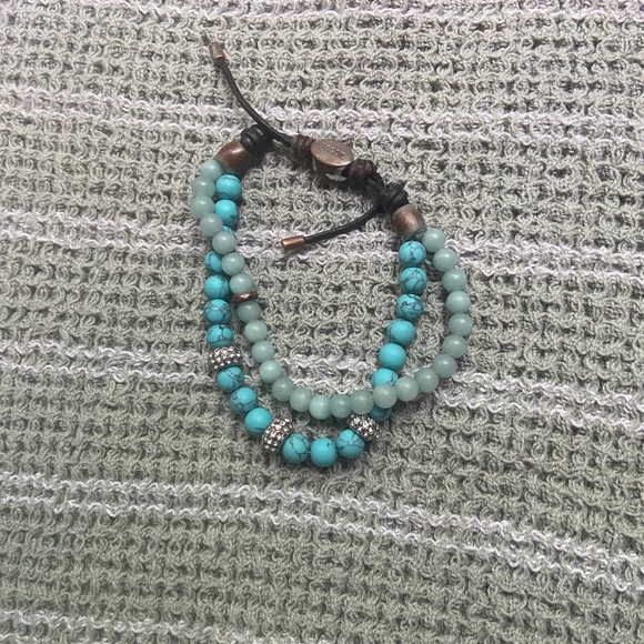 Bundle of 3 Fossil Adjustable Bracelets Turquoise & Leather with Fossil Logo - Picture 7 of 16